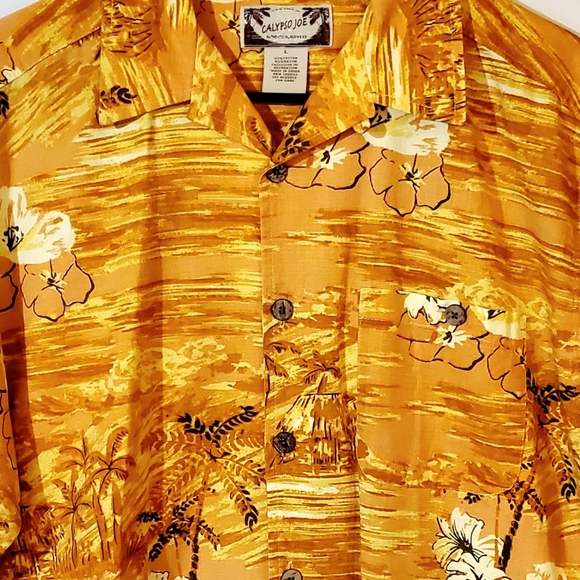 CALYPSO JOE AUTHENTIC ISLAND WEAR HAWAIIAN SHIRT. MENS Sz:L BRIGHT BEACH SCENE. - Picture 3 of 12